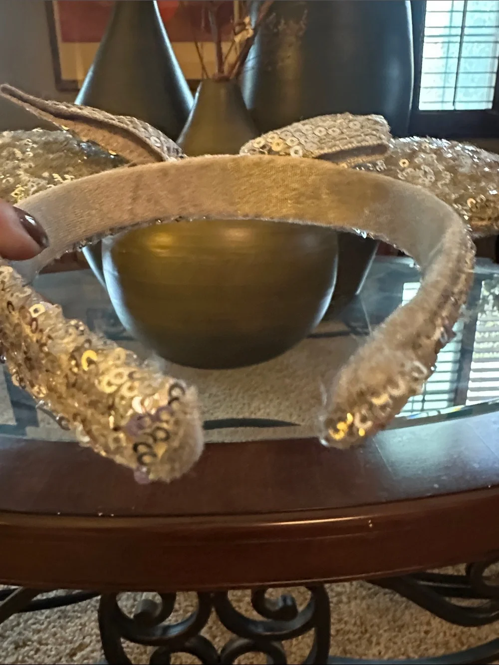 Sparkle Sequin Mouse Ear Headband — Silver